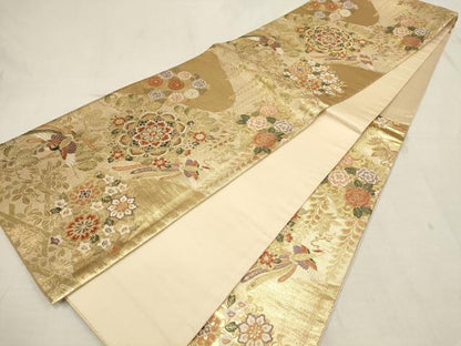 平和屋着物▼六通柄袋帯　花鳥文　金糸　正絹　逸品　AAAY4801wj