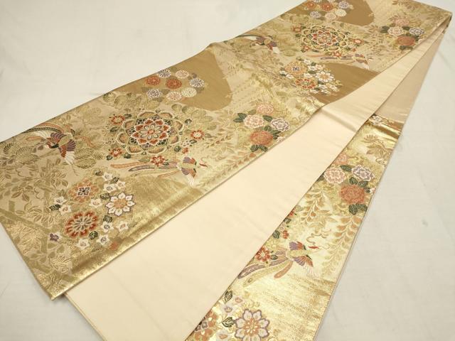 平和屋着物▼六通柄袋帯　花鳥文　金糸　正絹　逸品　AAAY4801wj