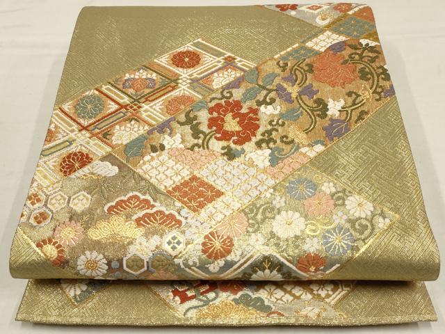 平和屋着物▼佐賀錦　六通柄袋帯　松竹梅　草花文　金糸　正絹　逸品　AAAY4805wj