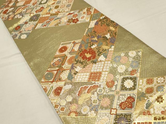 平和屋着物▼佐賀錦　六通柄袋帯　松竹梅　草花文　金糸　正絹　逸品　AAAY4805wj
