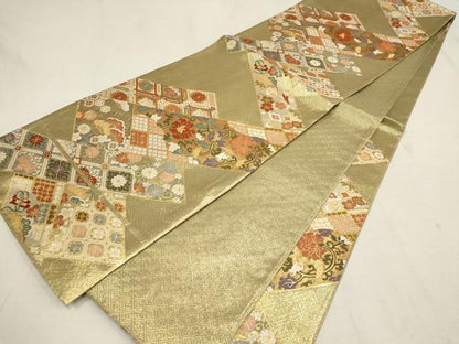平和屋着物▼佐賀錦　六通柄袋帯　松竹梅　草花文　金糸　正絹　逸品　AAAY4805wj