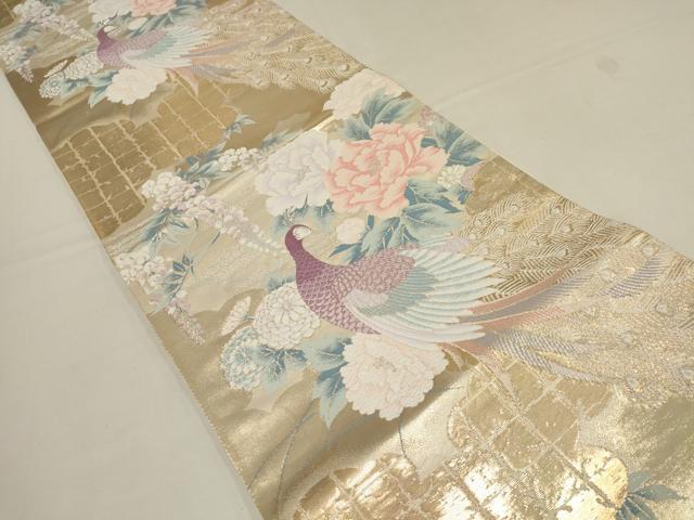平和屋着物▼六通柄袋帯　唐織　孔雀花文　金銀糸　正絹　逸品　AAAY4915wj