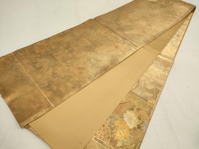 平和屋着物▼太鼓柄袋帯　色紙草花文　金彩　引箔　正絹　逸品　AAAY4932wj