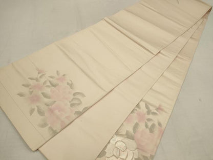 平和屋着物▼太鼓柄袋帯　刺繍　草花文　銀糸　正絹　逸品　AAAY4933wj