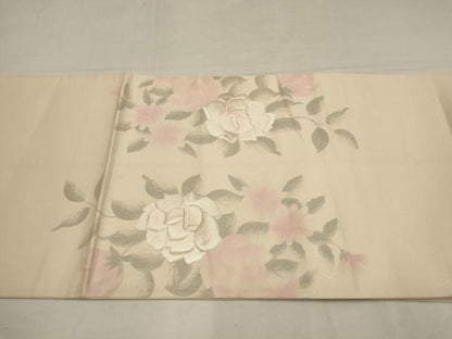 平和屋着物▼太鼓柄袋帯　刺繍　草花文　銀糸　正絹　逸品　AAAY4933wj