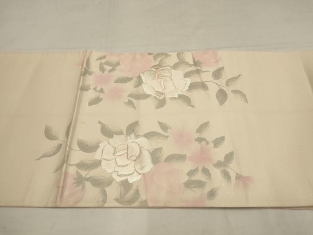 平和屋着物▼太鼓柄袋帯　刺繍　草花文　銀糸　正絹　逸品　AAAY4933wj