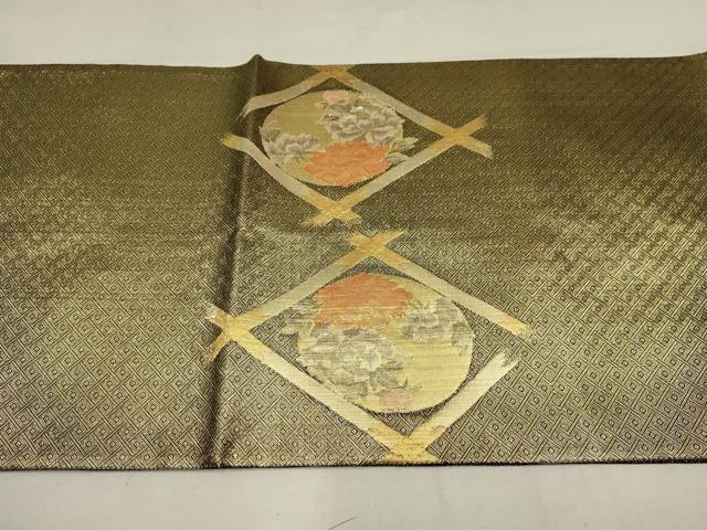 平和屋着物▼太鼓柄袋帯　草花菱丸文　金糸　正絹　逸品　AAAY4946wj