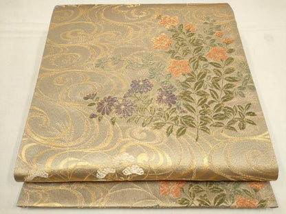 平和屋着物▼六通柄袋帯　天平の香　流水草花文　金糸　正絹　逸品　AAAY4954wj