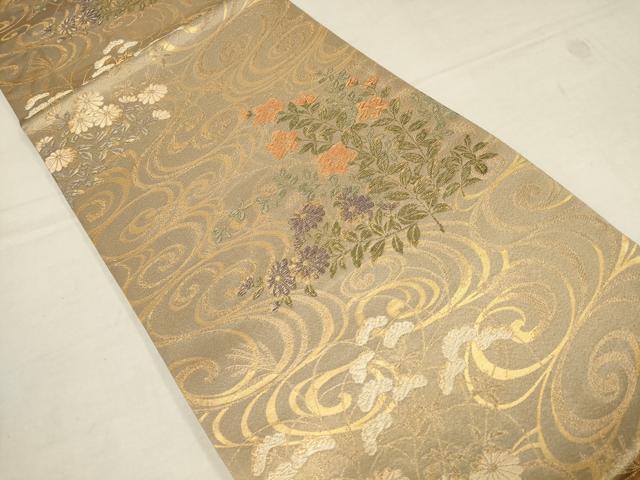 平和屋着物▼六通柄袋帯　天平の香　流水草花文　金糸　正絹　逸品　AAAY4954wj