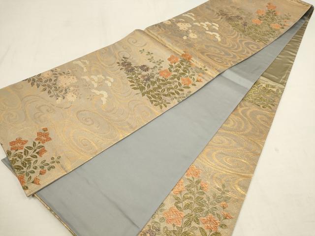 平和屋着物▼六通柄袋帯　天平の香　流水草花文　金糸　正絹　逸品　AAAY4954wj