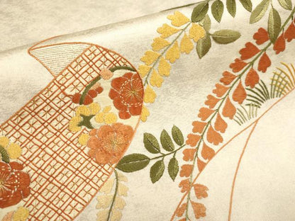 平和屋着物▼総刺繍　袋帯　草花文　金糸　正絹　逸品　AAAY5103wj