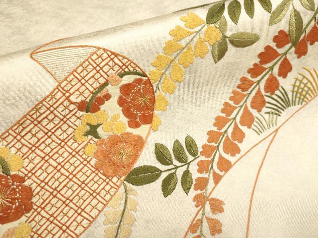 平和屋着物▼総刺繍　袋帯　草花文　金糸　正絹　逸品　AAAY5103wj
