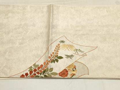 平和屋着物▼総刺繍　袋帯　草花文　金糸　正絹　逸品　AAAY5103wj