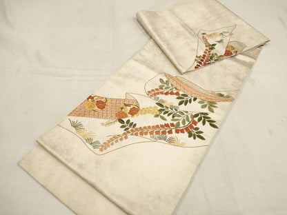 平和屋着物▼総刺繍　袋帯　草花文　金糸　正絹　逸品　AAAY5103wj