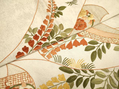 平和屋着物▼総刺繍　袋帯　草花文　金糸　正絹　逸品　AAAY5103wj