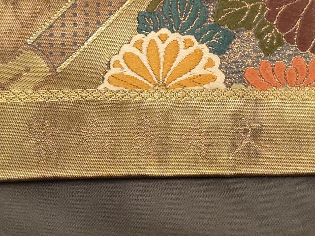 平和屋着物▼六通柄袋帯　唐織　有職　紫香麗寿文　金糸　引箔　正絹　逸品　AAAY5146wj
