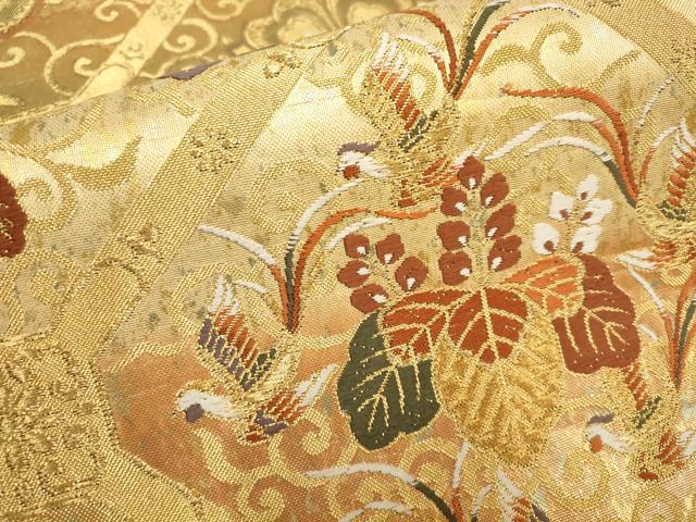 平和屋着物▼六通柄袋帯　蜀江花鳥唐草文　金糸　正絹　逸品　AAAY5194wj