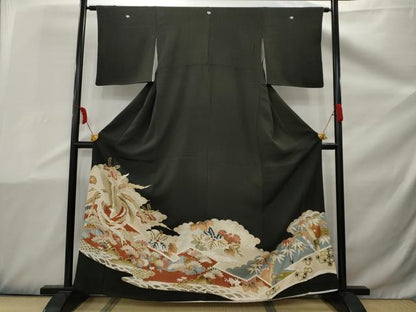 平和屋着物■豪華黒留袖　鳳凰花文　金糸　金彩　正絹　逸品　AAAY5222nf