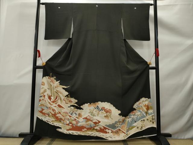 平和屋着物■豪華黒留袖　鳳凰花文　金糸　金彩　正絹　逸品　AAAY5222nf