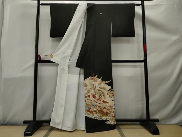 平和屋着物■豪華黒留袖　鳳凰花文　金糸　金彩　正絹　逸品　AAAY5222nf