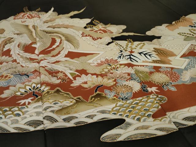 平和屋着物■豪華黒留袖　鳳凰花文　金糸　金彩　正絹　逸品　AAAY5222nf