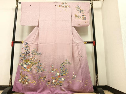 平和屋着物●訪問着 友禅 作家物 松竹梅風景文 暈し染め 正絹 逸品 AAAY5594ph