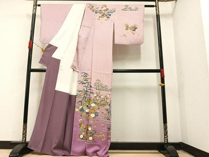 平和屋着物●訪問着 友禅 作家物 松竹梅風景文 暈し染め 正絹 逸品 AAAY5594ph