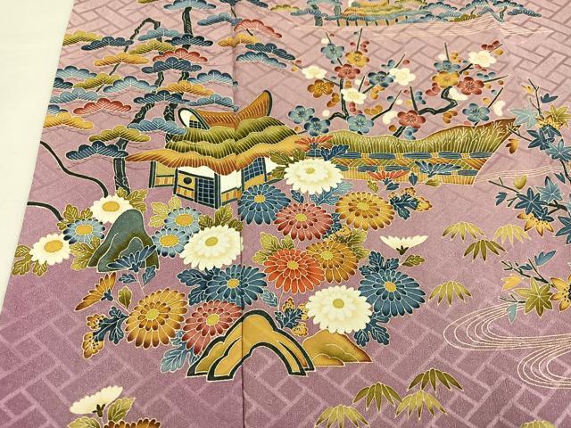 平和屋着物●訪問着 友禅 作家物 松竹梅風景文 暈し染め 正絹 逸品 AAAY5594ph