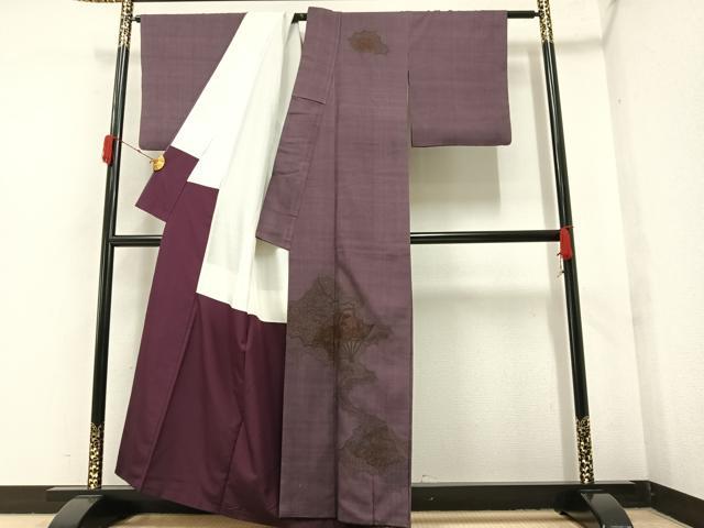平和屋着物●訪問着 紬地 扇面花文 正絹 逸品 AAAY5600ph