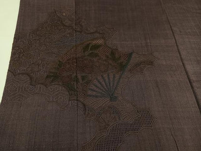 平和屋着物●訪問着 紬地 扇面花文 正絹 逸品 AAAY5600ph