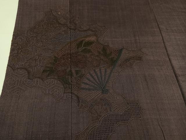 平和屋着物●訪問着 紬地 扇面花文 正絹 逸品 AAAY5600ph