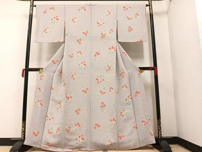 平和屋着物●上質な小紋 花唐草 鬼しぼ縮緬 正絹 逸品 AAAY5602ph