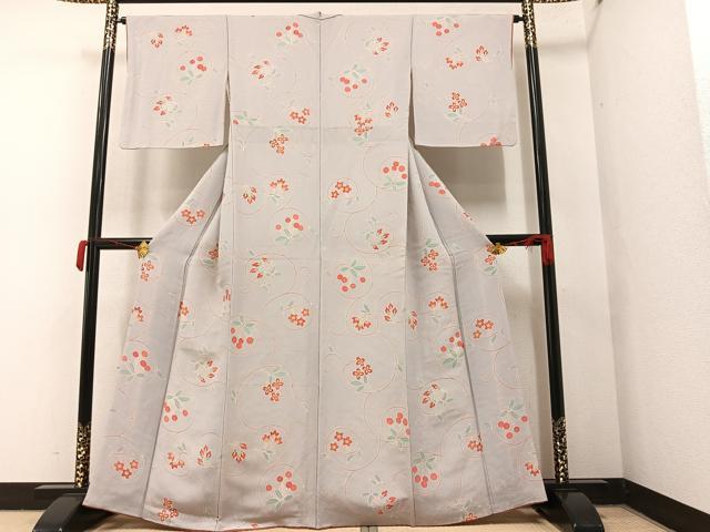 平和屋着物●上質な小紋 花唐草 鬼しぼ縮緬 正絹 逸品 AAAY5602ph
