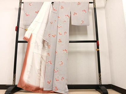 平和屋着物●上質な小紋 花唐草 鬼しぼ縮緬 正絹 逸品 AAAY5602ph