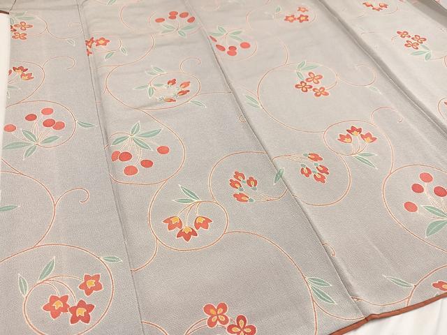平和屋着物●上質な小紋 花唐草 鬼しぼ縮緬 正絹 逸品 AAAY5602ph