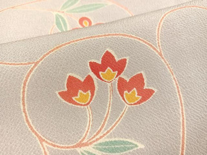 平和屋着物●上質な小紋 花唐草 鬼しぼ縮緬 正絹 逸品 AAAY5602ph