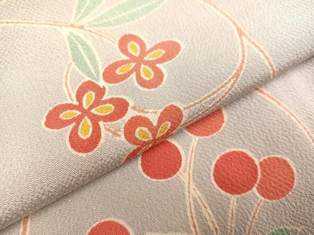 平和屋着物●上質な小紋 花唐草 鬼しぼ縮緬 正絹 逸品 AAAY5602ph