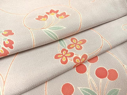 平和屋着物●上質な小紋 花唐草 鬼しぼ縮緬 正絹 逸品 AAAY5602ph