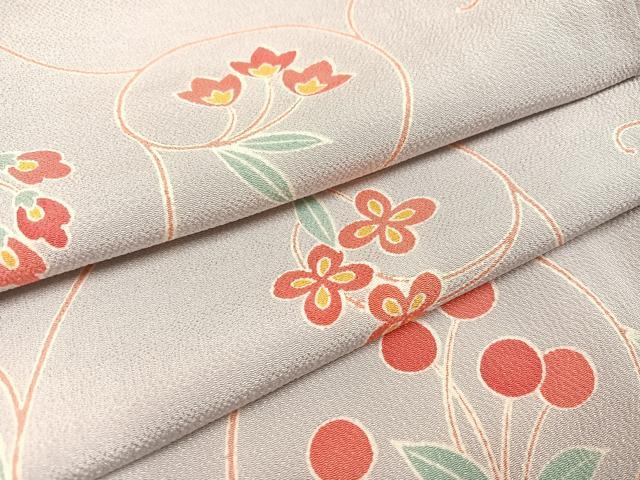 平和屋着物●上質な小紋 花唐草 鬼しぼ縮緬 正絹 逸品 AAAY5602ph