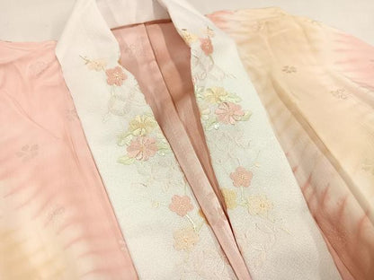 平和屋着物●長襦袢　無双仕立て　半衿刺繍　絞り　花地紋　暈し染め　正絹　逸品　未使用　AAAY5612ph