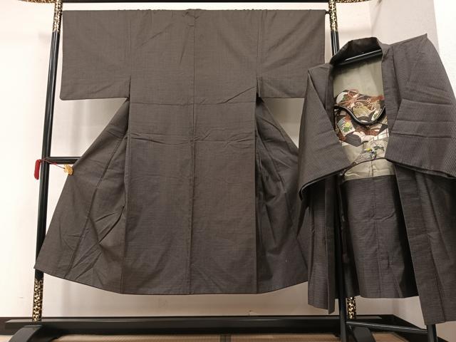 平和屋着物●男性 お召 アンサンブル 亀甲柄 正絹 逸品 AAAY5617ph