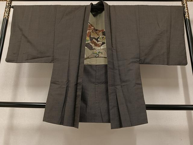平和屋着物●男性 お召 アンサンブル 亀甲柄 正絹 逸品 AAAY5617ph