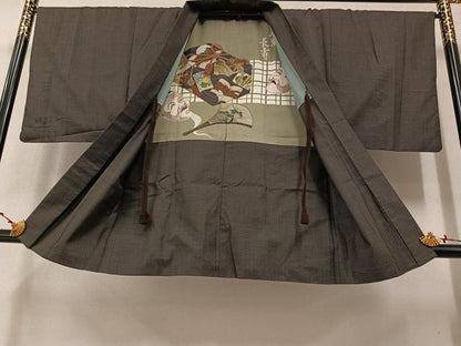 平和屋着物●男性 お召 アンサンブル 亀甲柄 正絹 逸品 AAAY5617ph