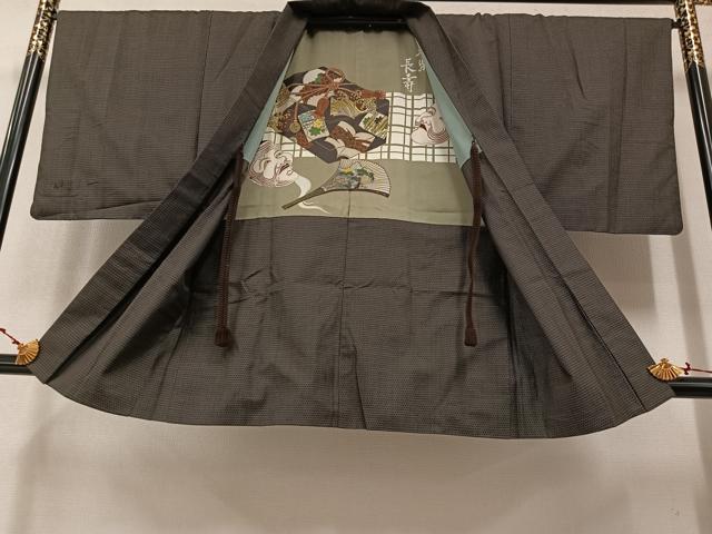 平和屋着物●男性 お召 アンサンブル 亀甲柄 正絹 逸品 AAAY5617ph