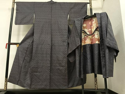 平和屋着物●上質な紬 アンサンブル 花尽くし 正絹 逸品 AAAY5634ph