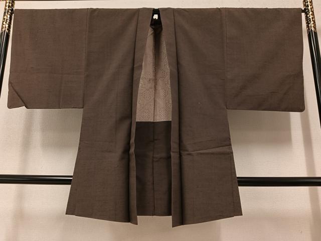 平和屋着物●男性　紬　アンサンブル　赤墨色　正絹　逸品　AAAY5636ph