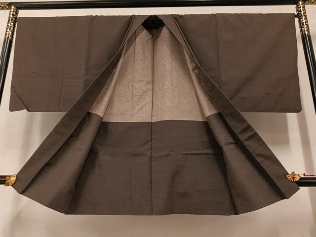 平和屋着物●男性　紬　アンサンブル　赤墨色　正絹　逸品　AAAY5636ph
