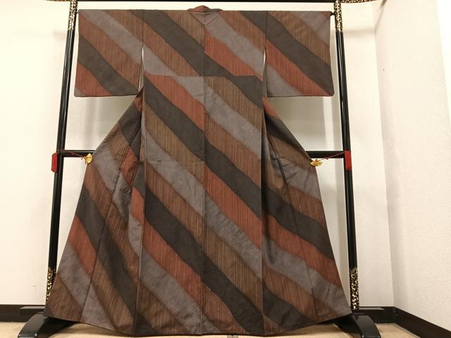 平和屋着物●上質な紬 斜縞 正絹 逸品 AAAY5638ph