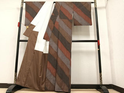 平和屋着物●上質な紬 斜縞 正絹 逸品 AAAY5638ph