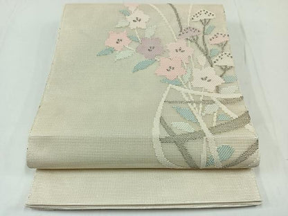平和屋着物＊夏物　太鼓柄袋帯　飾花文　銀糸　正絹　逸品　AAAY5774jh